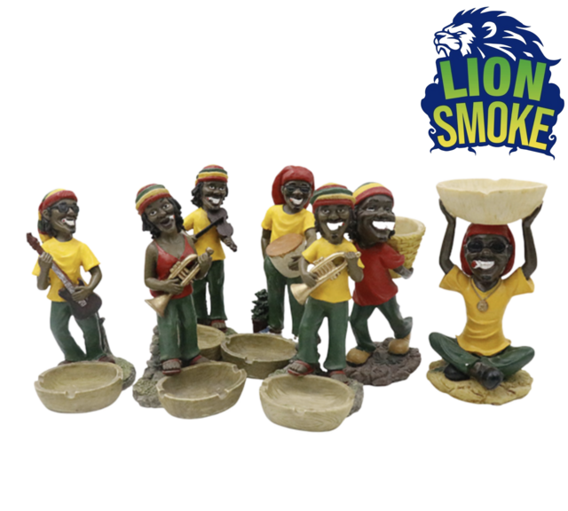 MEDIUM LION SMOKE JAMAICAN ASHTRAY ASSORTED DESIGNS