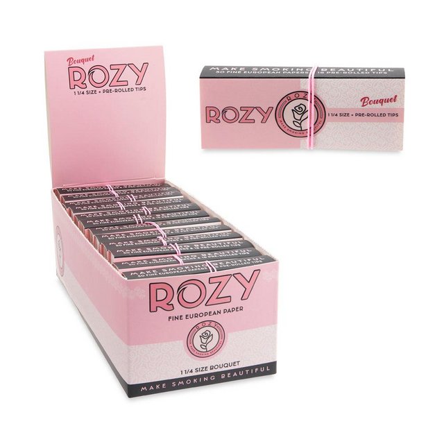 ROZY BOUQUET 1 1/4 PINK ROLLING PAPERS & FILTER TIPS BOX OF 24