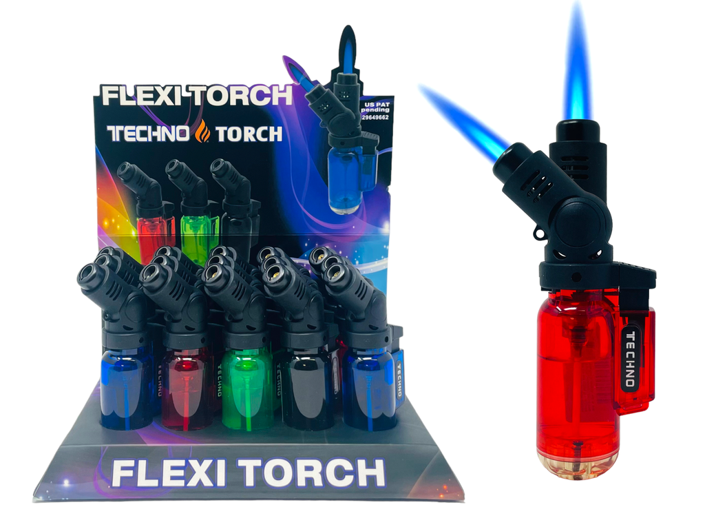 TECHNO TORCH #00169T TRANSPARENT FLEXIBLE TORCH LIGHTER BOX OF 15
