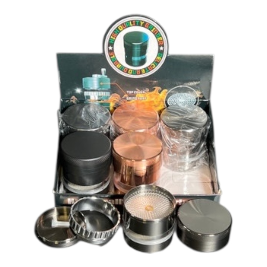 METAL GRINDER FANCY DESIGN WITH SIDE WINDOW 4 PARTS #CGD-187LK BOX OF 6