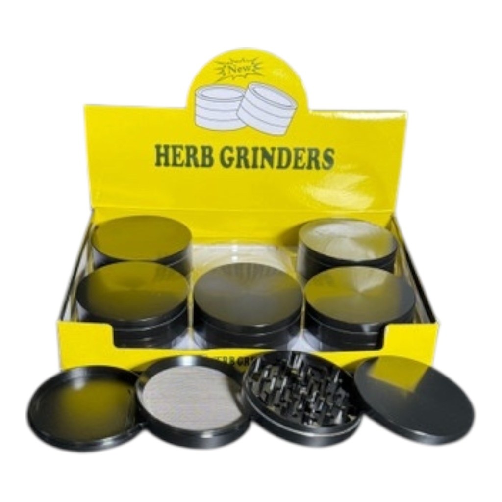 METAL GRINDER SOLID BLACK COLOR 4 PARTS #FY-01A100 BK BOX OF 6