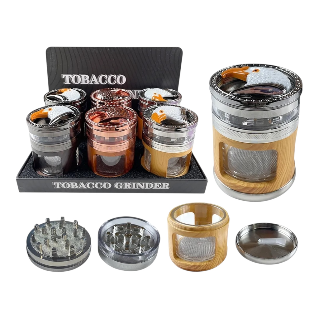 TOBACCO GRINDER SIDE WINDOWS WITH EAGLE TOP DESIGN 4 PARTS #GR337 BOX OF 6