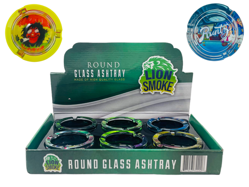 [ITM100521018022] LION SMOKE ROUND ASHTRAY ASSORTED DESIGNS BOX OF 6