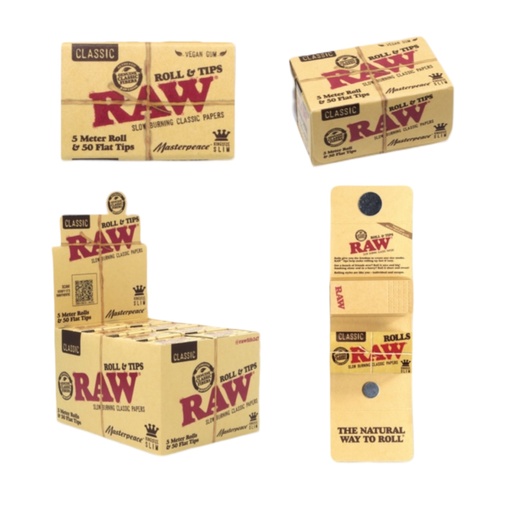 [ITM23062081478147] RAW MASTERPIECE (KING SIZE CLASSIC ROLLS +TIPS) BOX OF 12