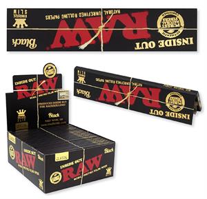 [ITM230720013127] RAW BLACK INSIDE OUT ROLLING PAPERS KING SIZE SLIM 32CT BOX OF 50