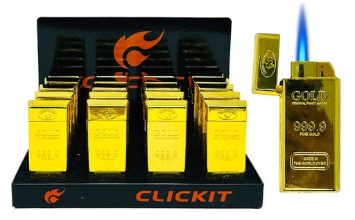 [NOVE-09047] CLICKIT GOLD BAR TORCH LIGHTER GH-10055F BOX OF 20