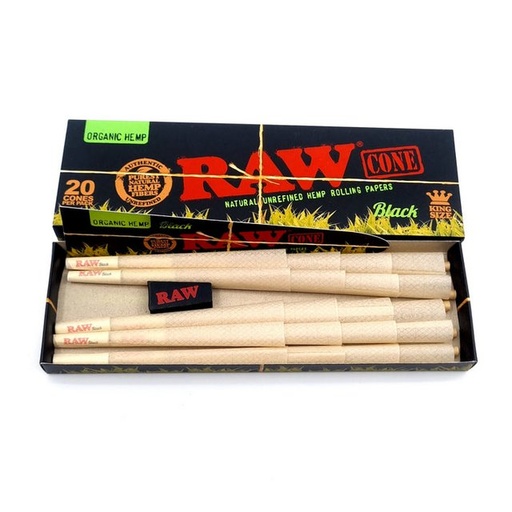 [RAW -19677] RAW BLACK ORGANIC KING SIZE PRE-ROLL CONES 20CT PER PACK
