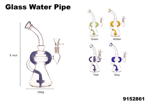 [Temp-HAM-002194] GLASS WATER PIPE #9152861 XYZ-338 ASSORTED COLORS