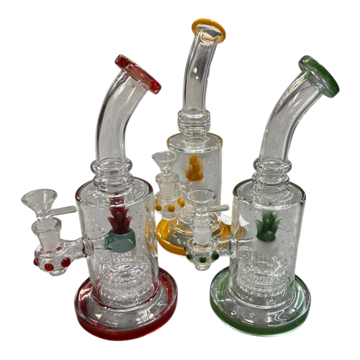[Temp-HAM-003803] PINEAPPLE TRIO GLASS WATER PIPE #LX-10 ASSORTED COLORS
