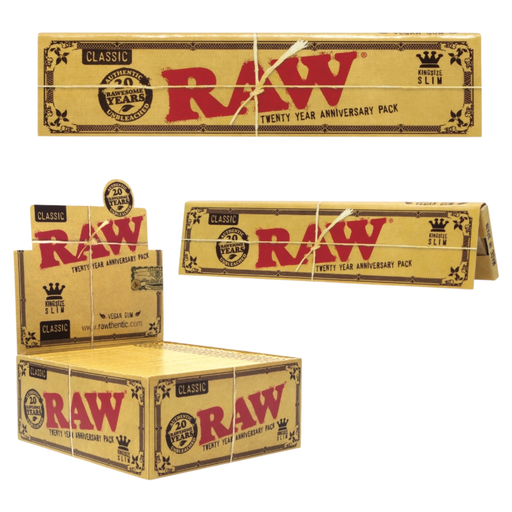 [Temp-HAM-004055] RAW CLASSIC KING SIZE SLIM 20TH YEAR ANNIVERSARY ROLLING PAPER BOX OF 50