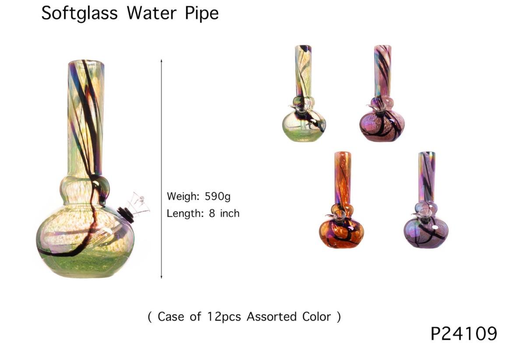 [Temp-HAM-004500] SOFT GLASS WATER PIPE 8" #GP24109 ASSORTED COLORS