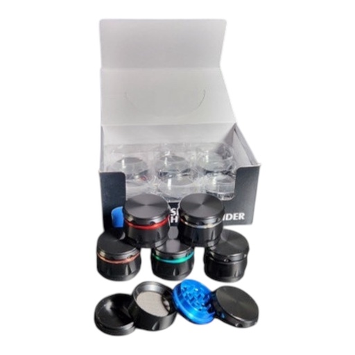 [Temp-HAM-004514] SPICE HERB GRINDER BLACK WITH MIX COLOR RINGS 4 PARTS #SW-2087 BOX OF 12