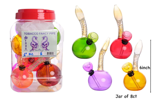 [Temp-HAM-004664] TOBACCO FANCY PIPE 6" GLASS BALL WATER PIPE 8CT JAR