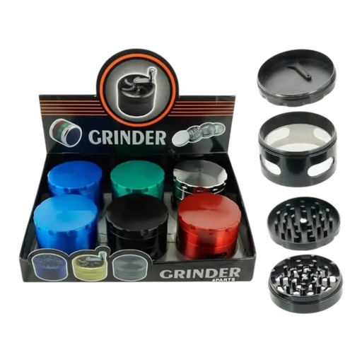 [Temp-HAM-004670] TOBACCO GRINDER 61MM ALLOY WITH SMALL SIDE WINDOWS 4 PARTS #GR108 BOX OF 6