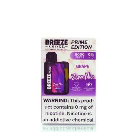 BREEZE SMOKE PRIME EDITION ZERO NIC 0% DISPOSABLE 6000 PUFFS BOX OF 5